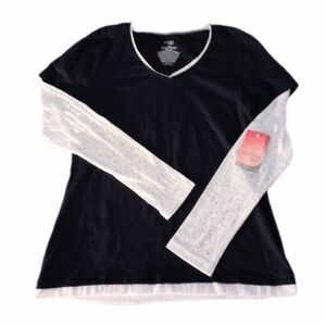 NWT Danskin Navy Blue/White Long Sleeve Top sz M 8-10 Women's